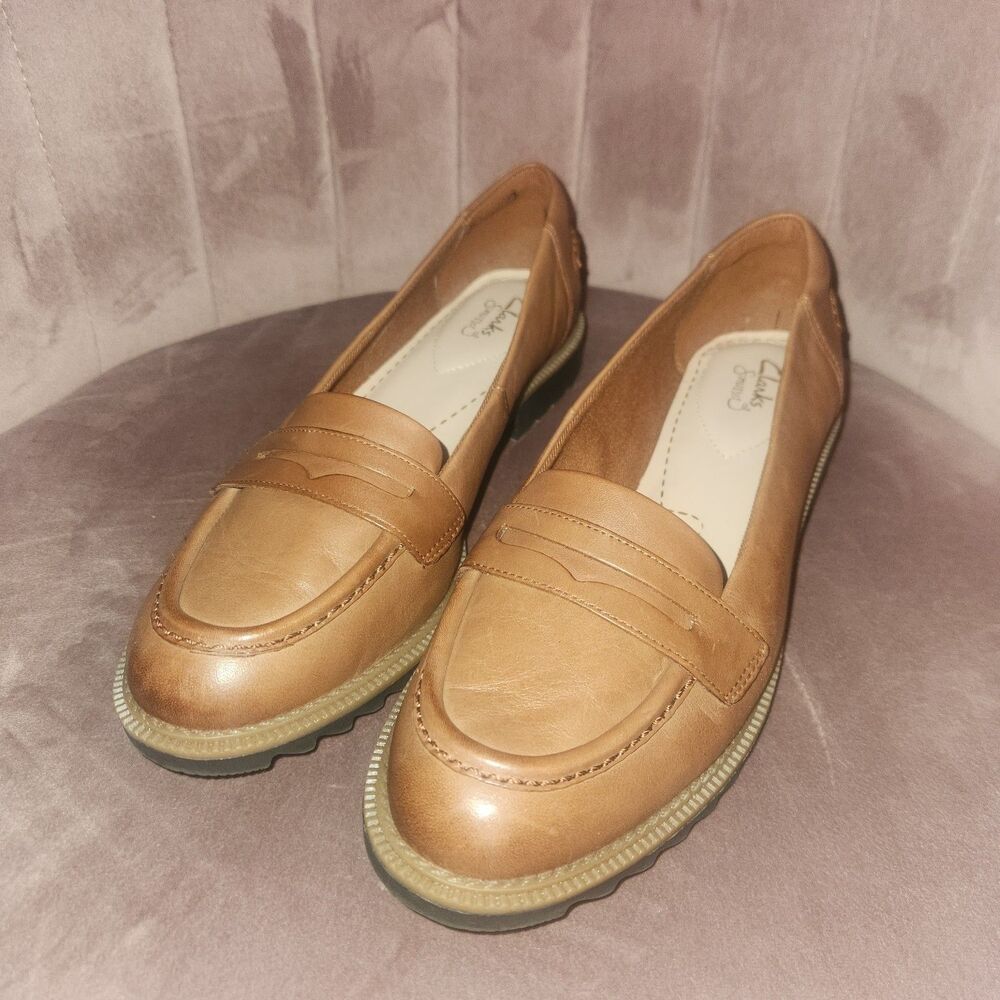 Clarks Tan Leather Penny Loafers